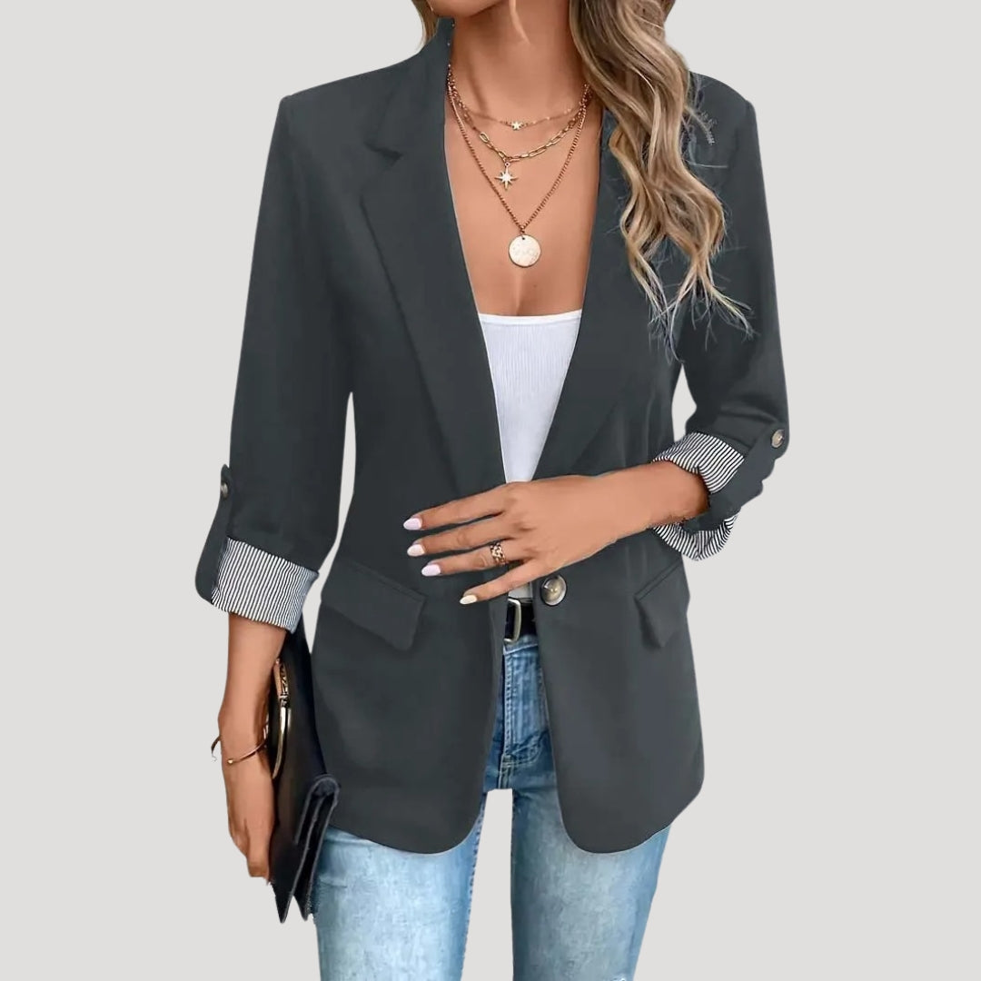 Chic Women’s Blazer - Classic Style with Roll-Up Sleeves