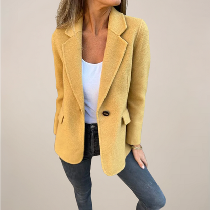 Chic Women's Blazer Jacket - Notch Lapel & Flap Pockets for Work or Events