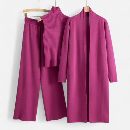 Chic Women's Three-Piece Set: Sleeveless Top, Wide-Leg Trousers & Longline Cardigan for Any Occasion