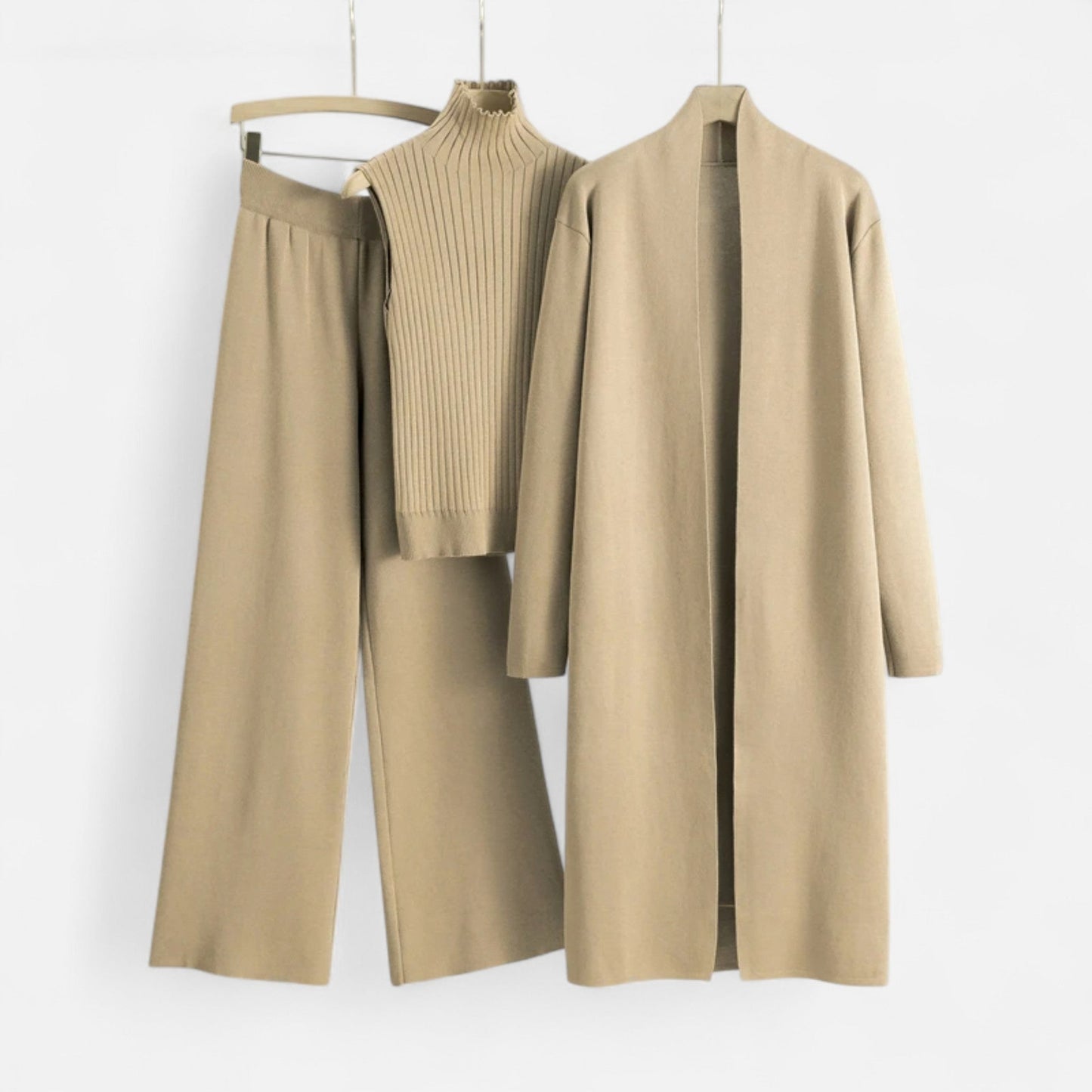 Chic Women's Three-Piece Set: Sleeveless Top, Wide-Leg Trousers & Longline Cardigan for Any Occasion