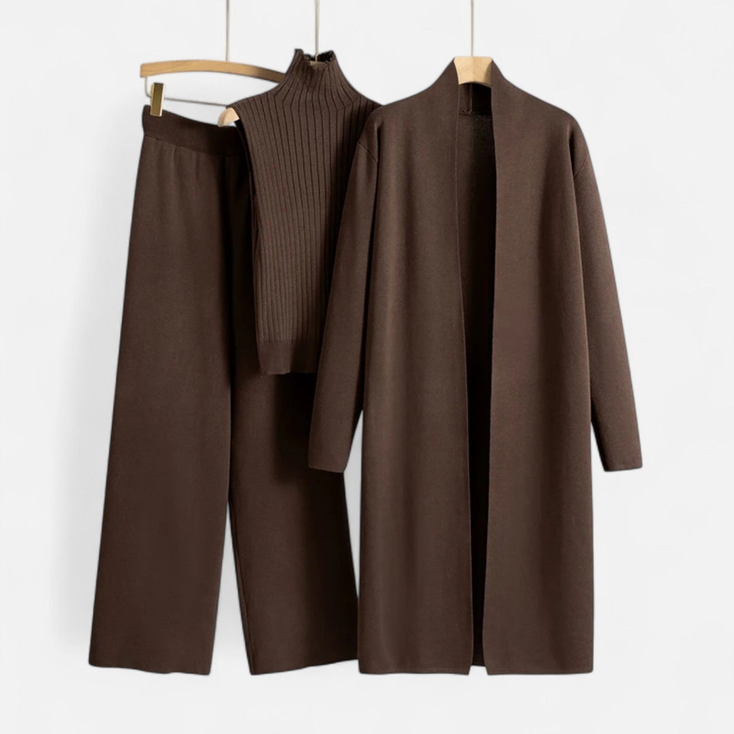 Chic Women's Three-Piece Set: Sleeveless Top, Wide-Leg Trousers & Longline Cardigan for Any Occasion