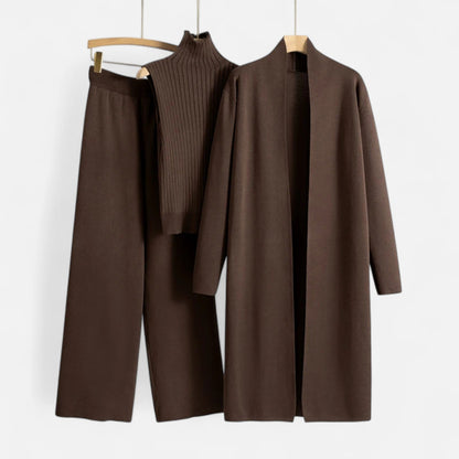 Chic Women's Three-Piece Set: Sleeveless Top, Wide-Leg Trousers & Longline Cardigan for Any Occasion