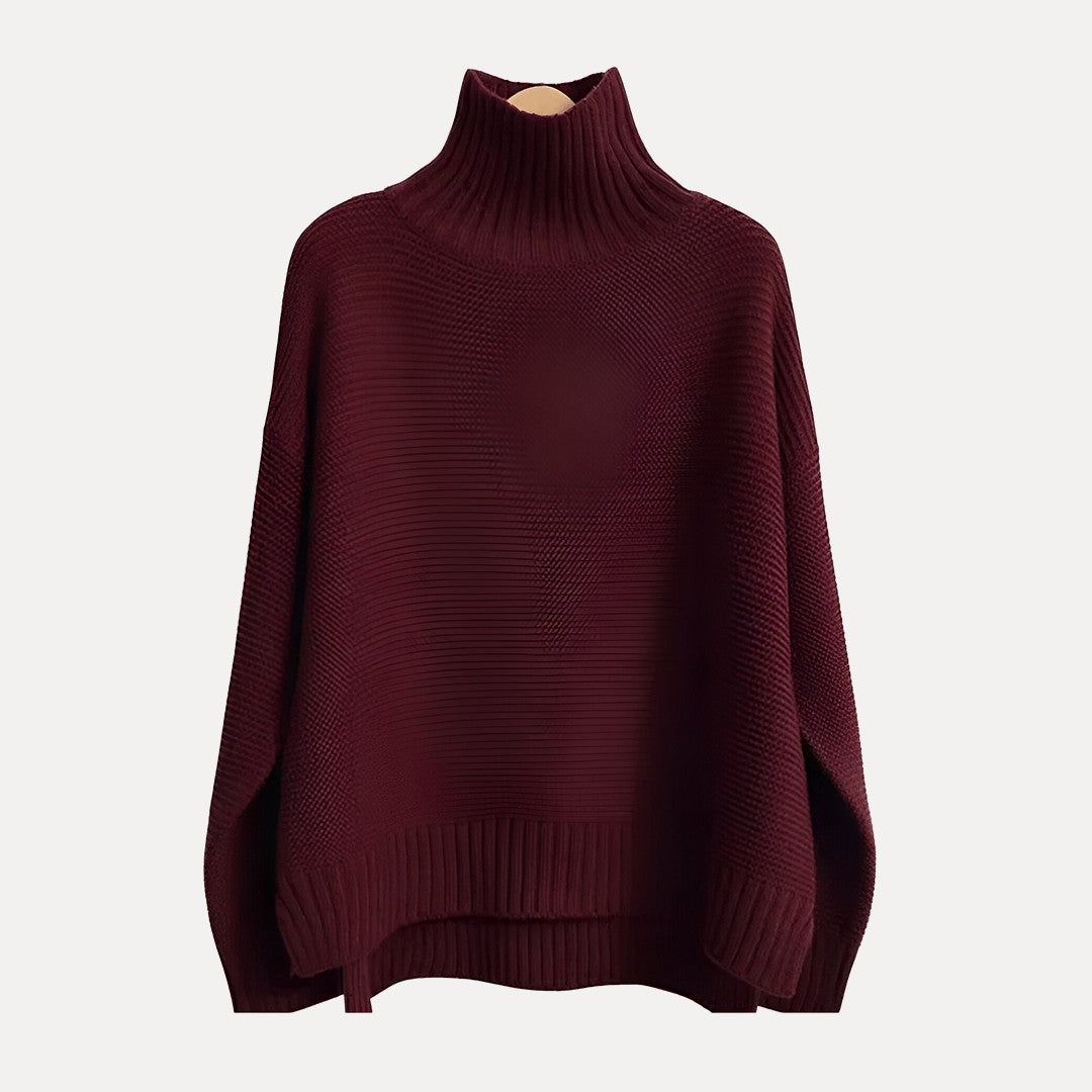 Chic Women’s Turtleneck Sweater with Side Slit Hem
