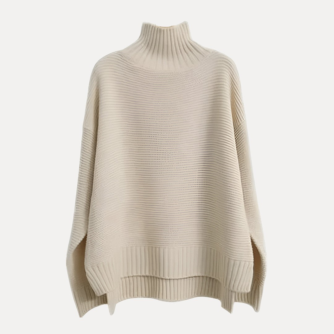 Chic Women’s Turtleneck Sweater with Side Slit Hem