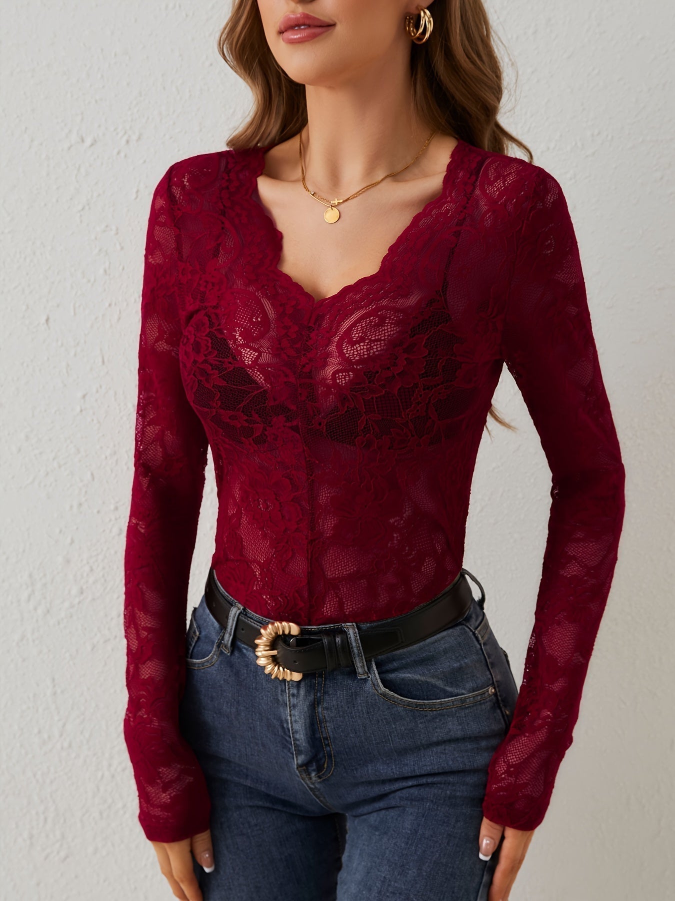 Chic V-Neck Lace Top for Stylish Occasions