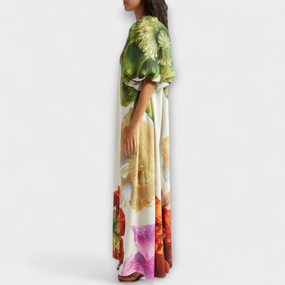Floral Maxi Dress with Asymmetrical Neckline for Special Occasions