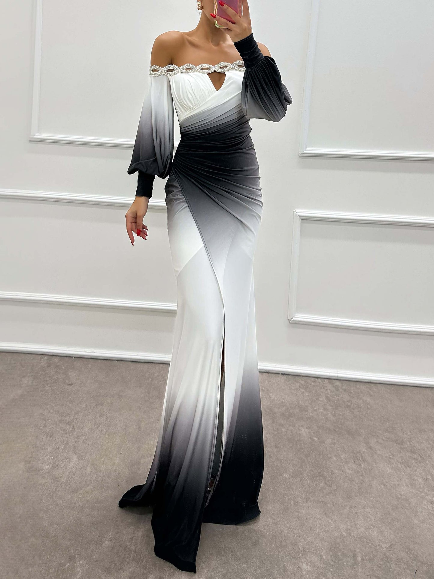 Gradient Off-Shoulder Wedding Guest Dress