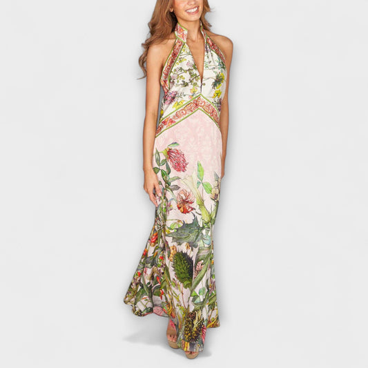 Floral Sleeveless Open Back Maxi Dress for Summer Events