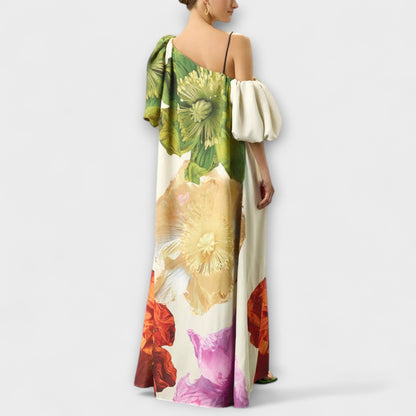 Floral Maxi Dress with Asymmetrical Neckline for Special Occasions