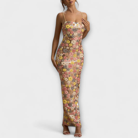 Oakley 80s Style Floral Sequin Maxi Dress for Special Occasions