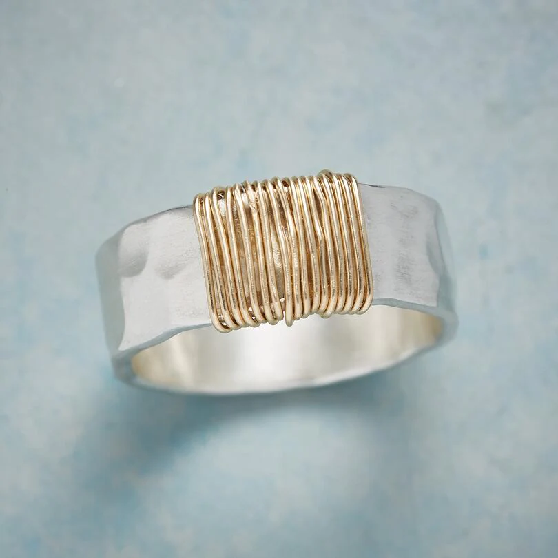 Vintage Silver Ring Featuring Gold Wire Accents